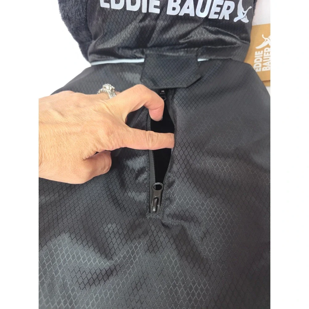 EddieBauer NWT L Black Dog ParkaWaterproof Fleece Lined Reflective Ripstop Coat